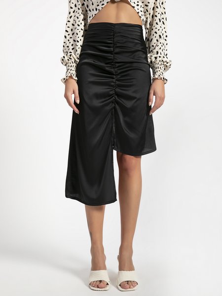 

Solid Regular Fit Skirt, Black, Midi Skirts