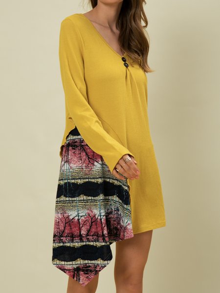 

V Neck Plants Regular Fit Shirts & Tops, Mustard, Tops