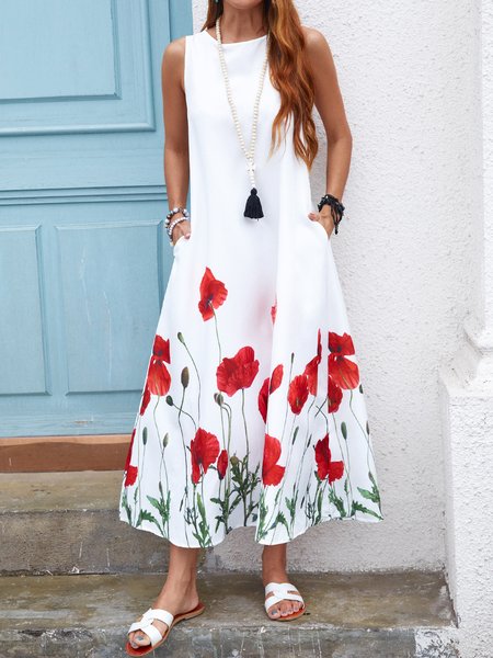 

Abito Bohemian senza maniche, Bianco, Dresses