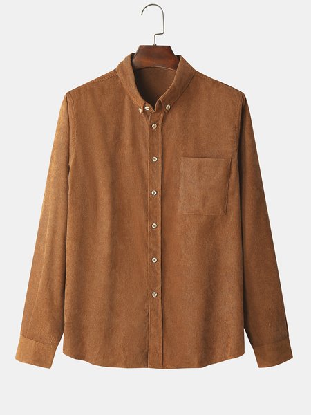 

Vintage Solid Shirt Collar Overshirt, Khaki, Men's shirts