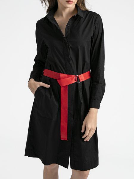 

Shirt Collar Mini Dresses Date Cotton Dress, Black, Mini Dresses