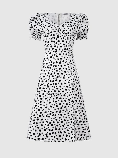 

Elegant polka dot square neck slit dress, As picture, Maxi Dresses