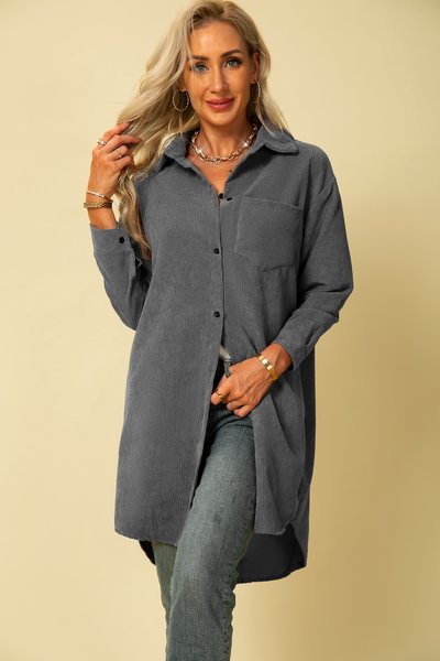 

Long Sleeve Vintage Corduroy Shirt Collar Blouse, Gray, Blouses & Shirts