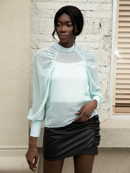 

Long Sleeve Jacquard Solid Vintage Top, Green, Blouses and Shirts