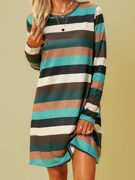 

cotton casual long sleeve Knitting Dress, Blue, Mini Dresses
