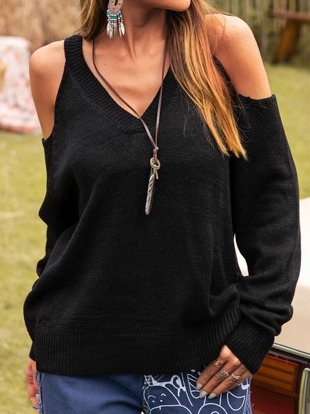 

Casual Cotton-Blend Long Sleeve Sweater, Black, Sweaters & Cardigans