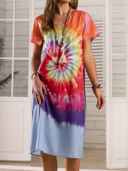 

Abito Moda Nuovo Tinto Legato Scollo a V, Blu, Dresses