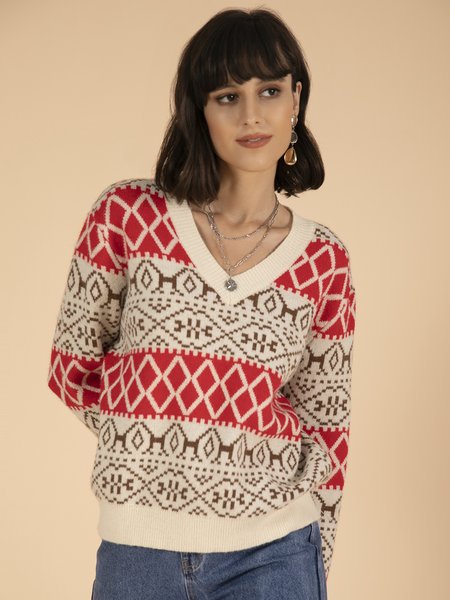 

Casual Long Sleeve Sweater, Red, Sweaters