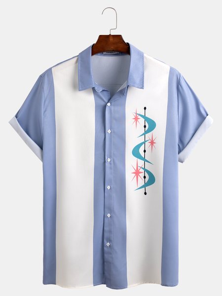 

Mens Graphic Print Casual Lapel Short Sleeve Hawaiian Shirts, Blue, Shirts ＆ Blouse