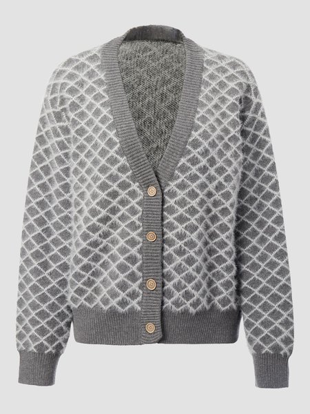 

Vintage Casual Cotton Blends Sweater, Gray, Cardigans