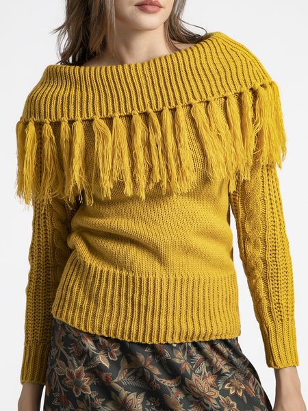 

Acrylic Shift Casual Off Shoulder Pullover, Yellow, Pullovers