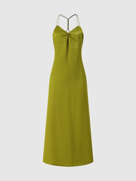 

Elegant Backless Lace-up Satin Dress, Green, Maxi Dresses