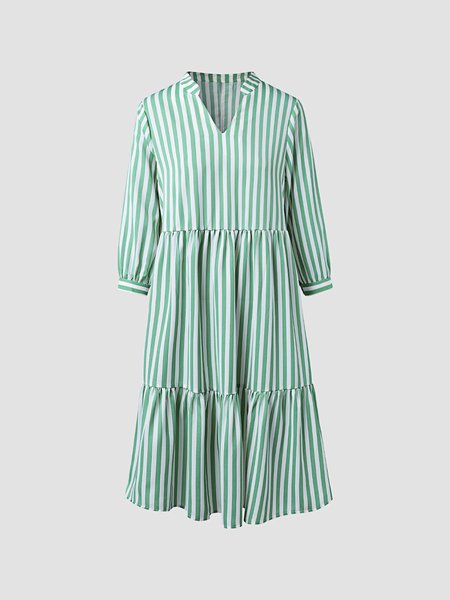 

Vacation Simple Casual Loosen Dresses, White-green, Floral Dresses