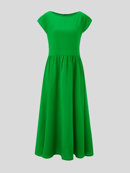 

Plain Short Sleeve A-Line Dress, Green, Midi Dresses