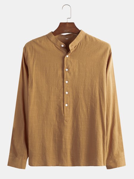 

Simple Plain Stand Collar Shirts & Tops, Yellow, Men's shirts