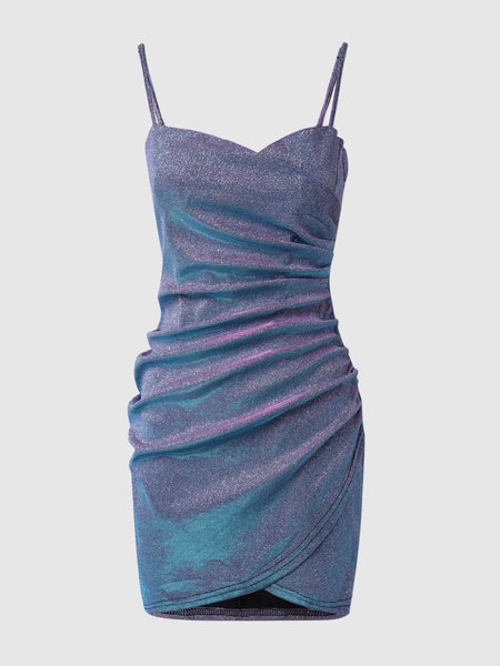

Spaghetti Solid Slim Fit Knitting Dress, Silver, Mini Dresses