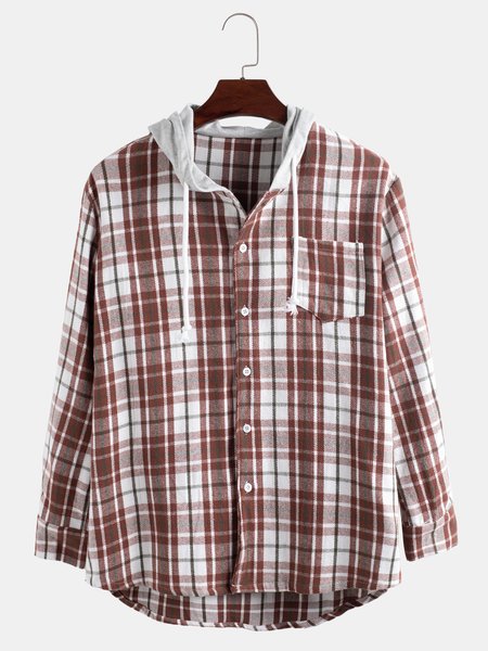 

Cotton-Blend Plaid Work Shirts & Tops, As picture, Men's shirts