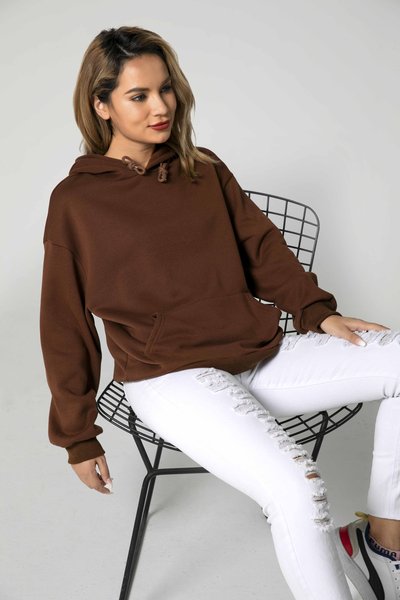 

Unocis Plain Hooded Long Sleeve Polyester Sweatshirt., Coffee, Hoodies