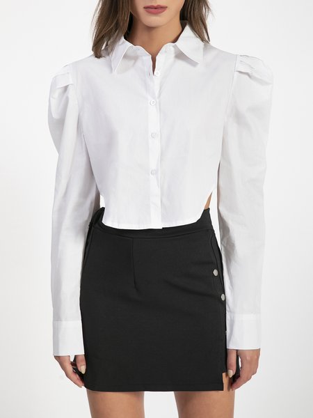 

Elegant Puff Sleeve Slim Fit Shirt, White, Blouses and Shirts