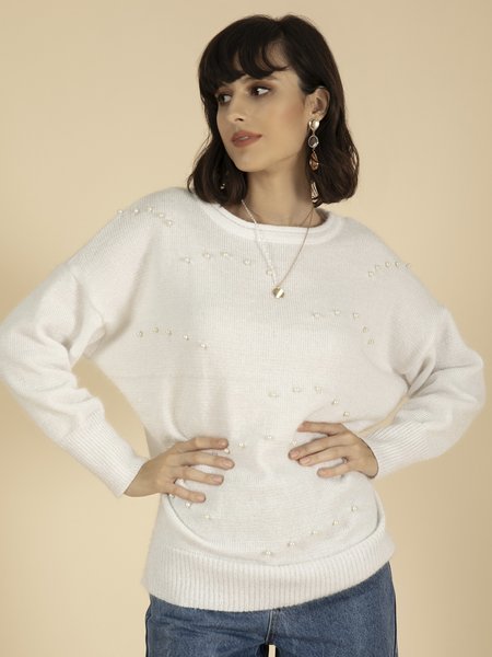 

Casual Solid Sweater, White, Sweaters