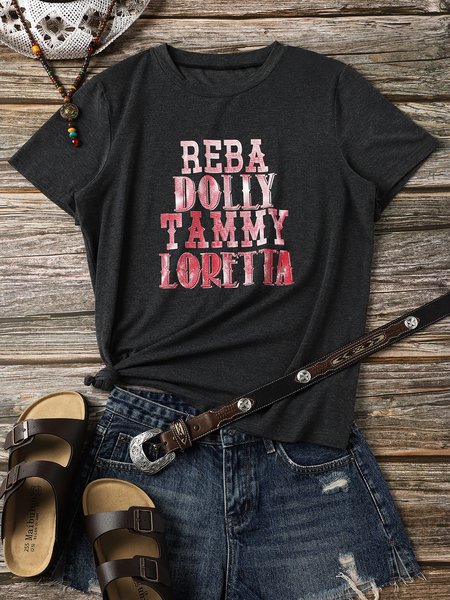 

Crew Neck Fashion Letter Short Sleeve T-shirt, Gray, Auto-clearance
