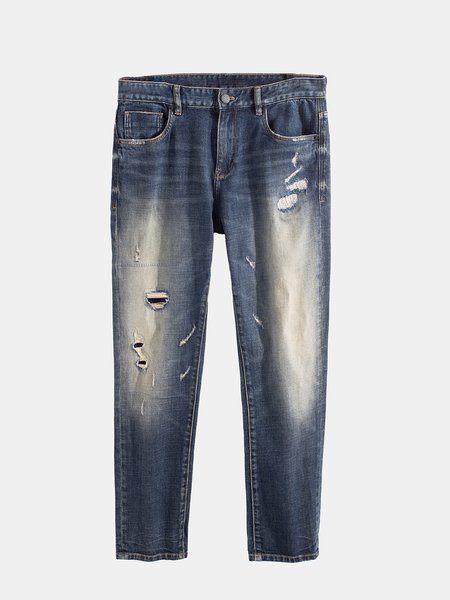

Ripped Solid Denim Pants, Denim blue, Men's pants