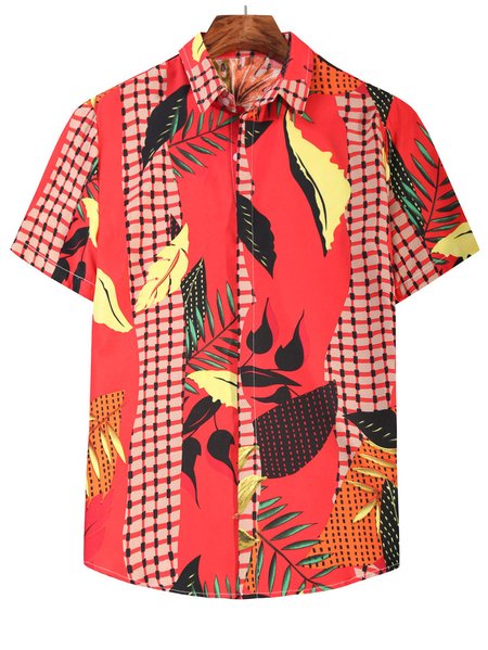 

Printed Shirt Collar Shirts & Tops, Red, Shirts