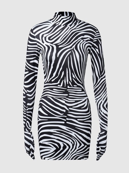 

Regular Fit High Neck Weaving Dress, Zebra-stripe, Mini Dresses