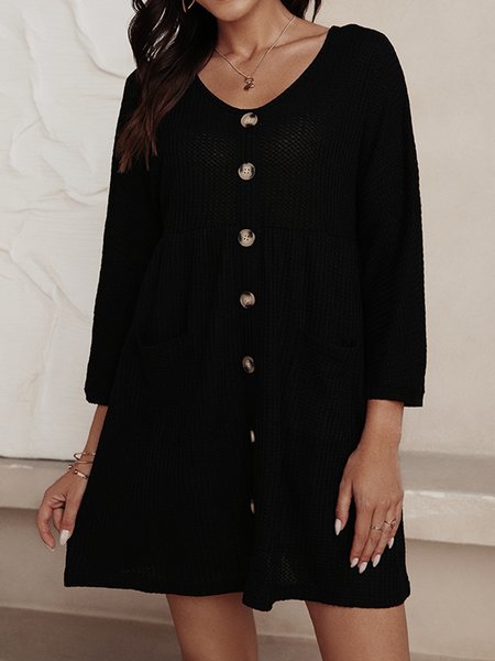 

Knitted Long Sleeve V Neck Plain Dresses, Black, Mini Dresses