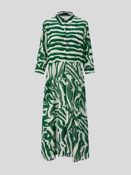 

Shirt Collar Stripes Work Midi Dress, Green, Midi Dresses