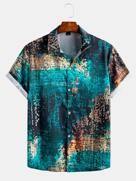 

Mens Abstract Print Casual Lapel Short Sleeve Hawaiian Shirts, Blue, Shirts ＆ Blouse