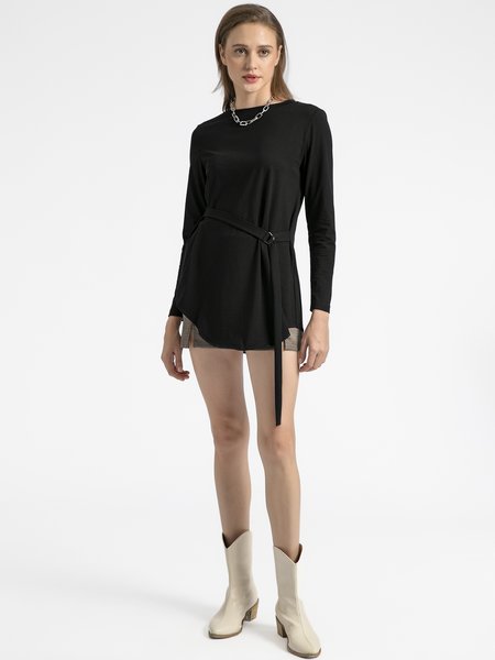 

Round Neck Casual Knot Front Top, As picture, Blouses and Shirts