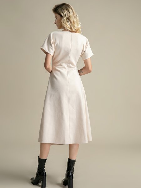 

Plain A-Line Work Crew Neck Midi Dress, As picture, Midi Dresses
