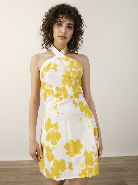 

Halter Elegant Cotton Dress, Yellow, Mini Dresses