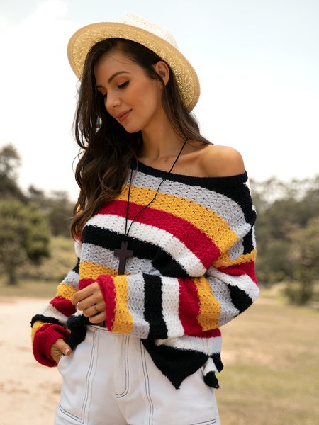 

Geometric Casual Long Sleeve Sweaters, Multicolor, Sweaters