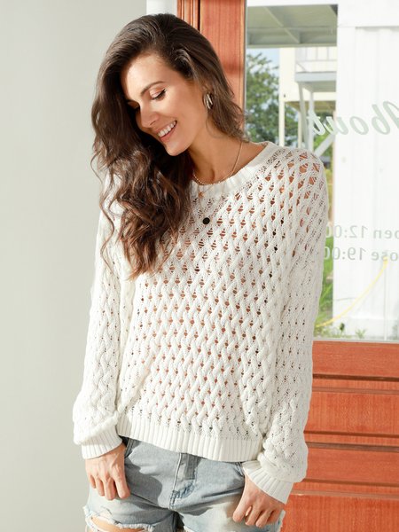 

Vintage Jacquard Crew Neck Casual Cotton-Blend Sweater, Apricot, Sweaters