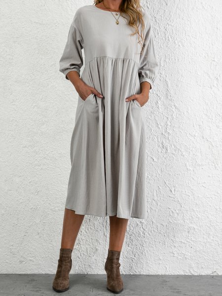 

Plain Half Sleeve Shift Crew Neck Weaving Dress, Silver, Dresses