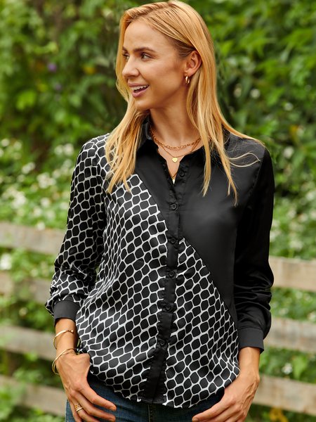 

Regular Fit Long Sleeve Shirt Collar Lady Shirt, Black, Blouses and Shirts