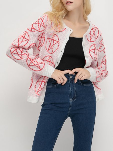 

Polka Dots Holiday Crew Neck Long Sleeve Sweater, White-red, Cardigans
