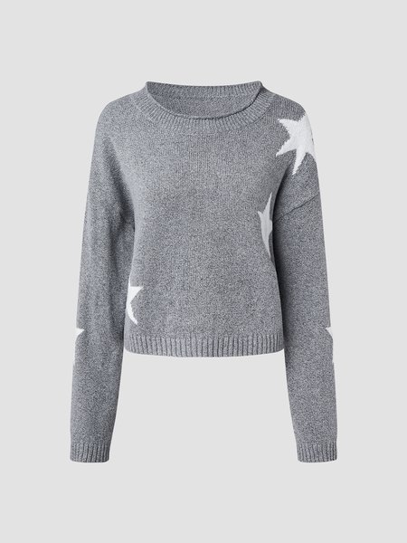 

Yarn/Wool Yarn Loosen Sweet Sweater, Gray, Sweaters