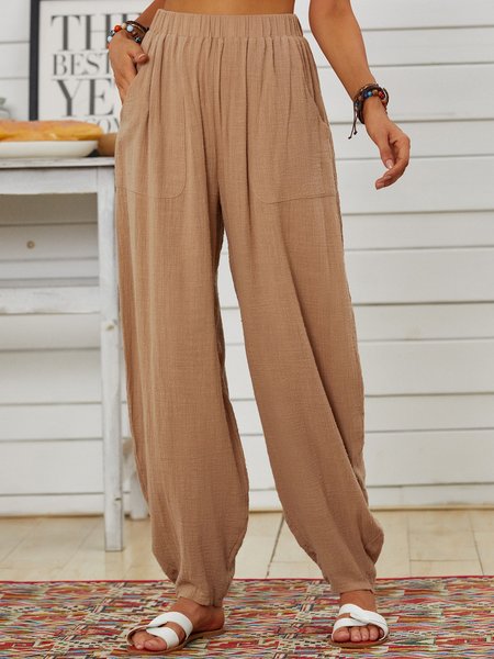 

Plain Cotton-Blend Pants, Khaki gray, Pants