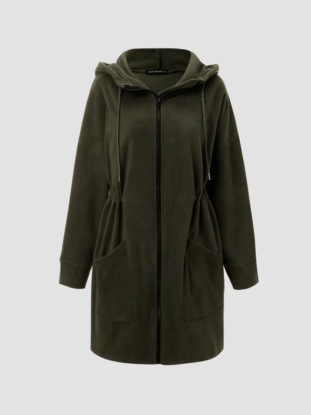 

Hoodie Casual Solid Shift Outerwear, Army green, Outerwear