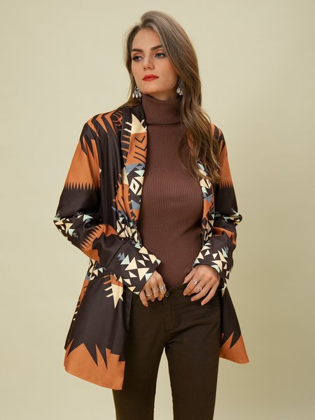 

Shawl Collar Tribal Vintage Outerwear, Khaki, Outerwear