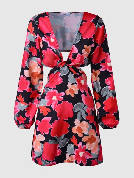 

Regular Fit Vacation Hollow Out Dress, Flower, Mini Dresses