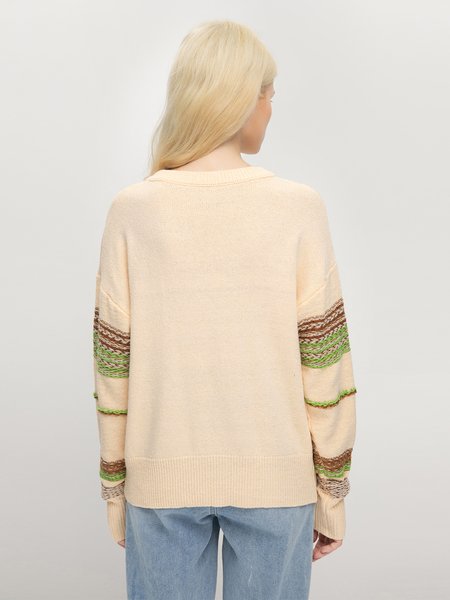 

Round Neck Casual Geometric Sweater, As picture, Pullovers