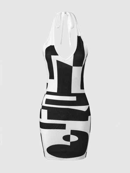 

Color Block Casual Halter Knitting Dress, Black, Mini Dresses