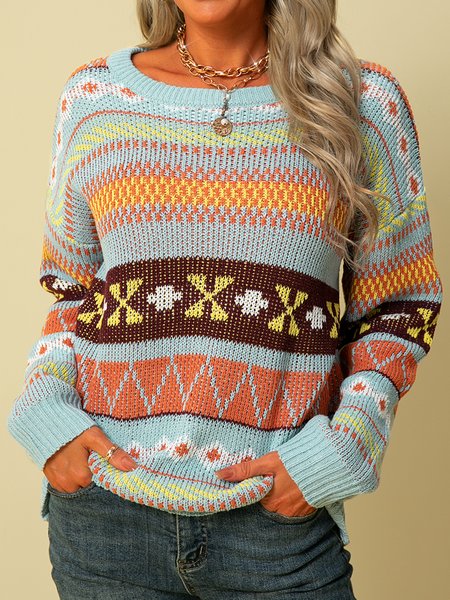 

Tribal Long Sleeve Sweater, Blue, Knitwear & Sweaters