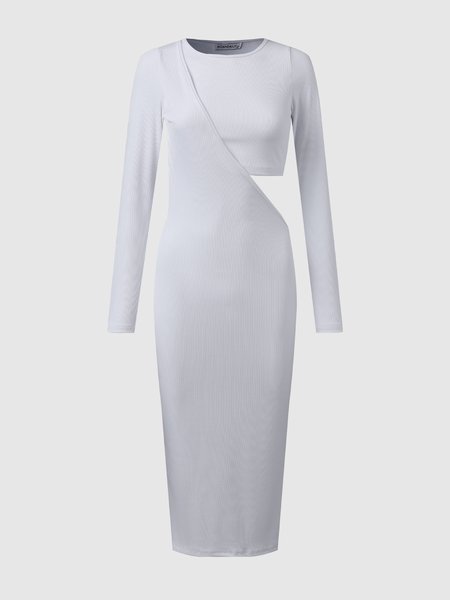 

Slim Fit Knitting Dress, White, Midi Dresses
