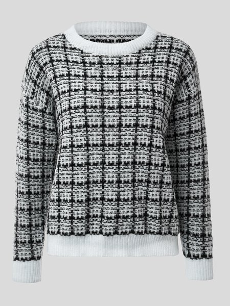 

Casual Cotton Grid Pullover, As picture, Pullovers