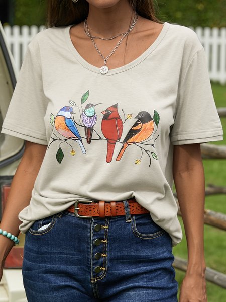 

Cotton-Blend Shift Short Sleeve T-Shirts, As picture, T-Shirts